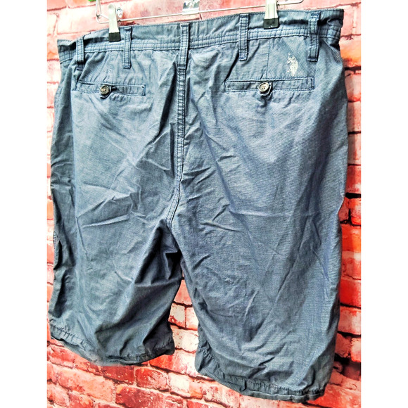 US Polo Assn. Chino Shorts Men 38 Gray Pinstripe Classic Flat Front Slash Pocket - Picture 4 of 8